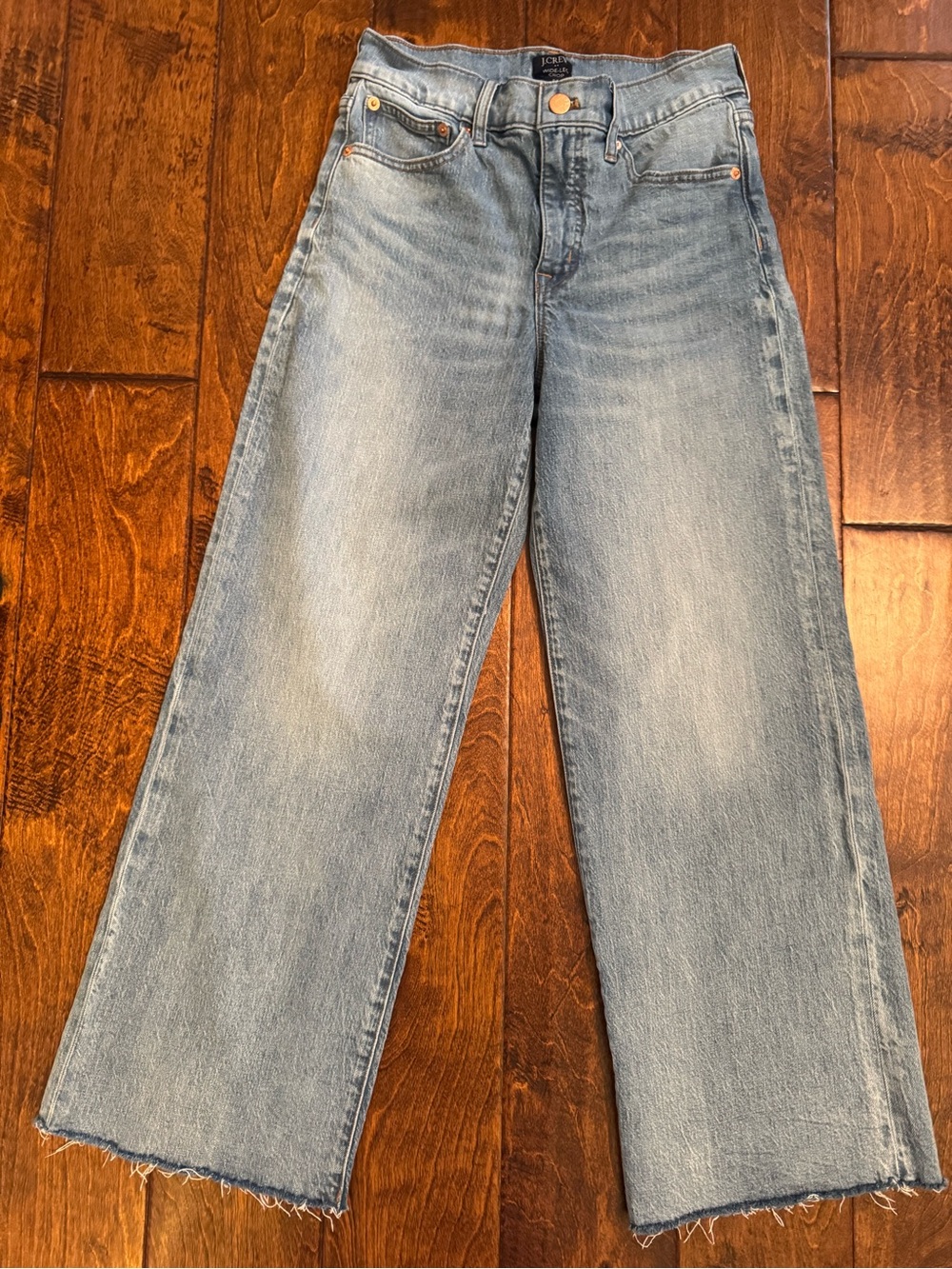 J. Crew wide leg raw hem cropped jeans Sz 24 waist 25 inseam light wash